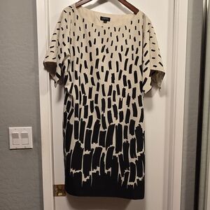 Tahari ASL Cream and Black Patterned Midi Dress